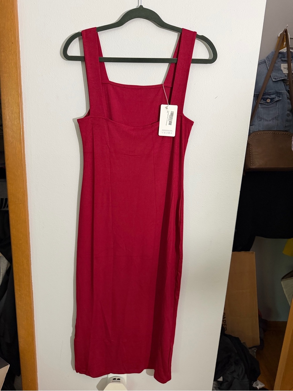 Square Neck Midi Dress in Berry Red — Sleeveless Elegant Midi